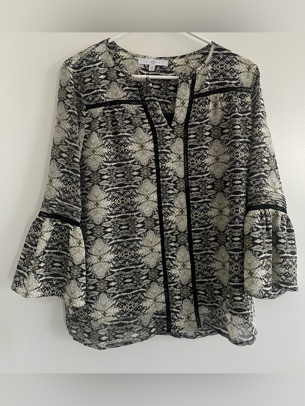Fever Snake Print Sheer Peasant Blouse Bohemian Casual Beach Resort-Wear Small